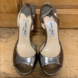 Jimmy Choo Patent Leather Silver Peep Toe heels